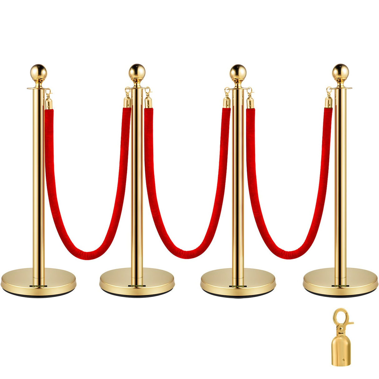 Gold crowd control stanchion set with red velvet rope