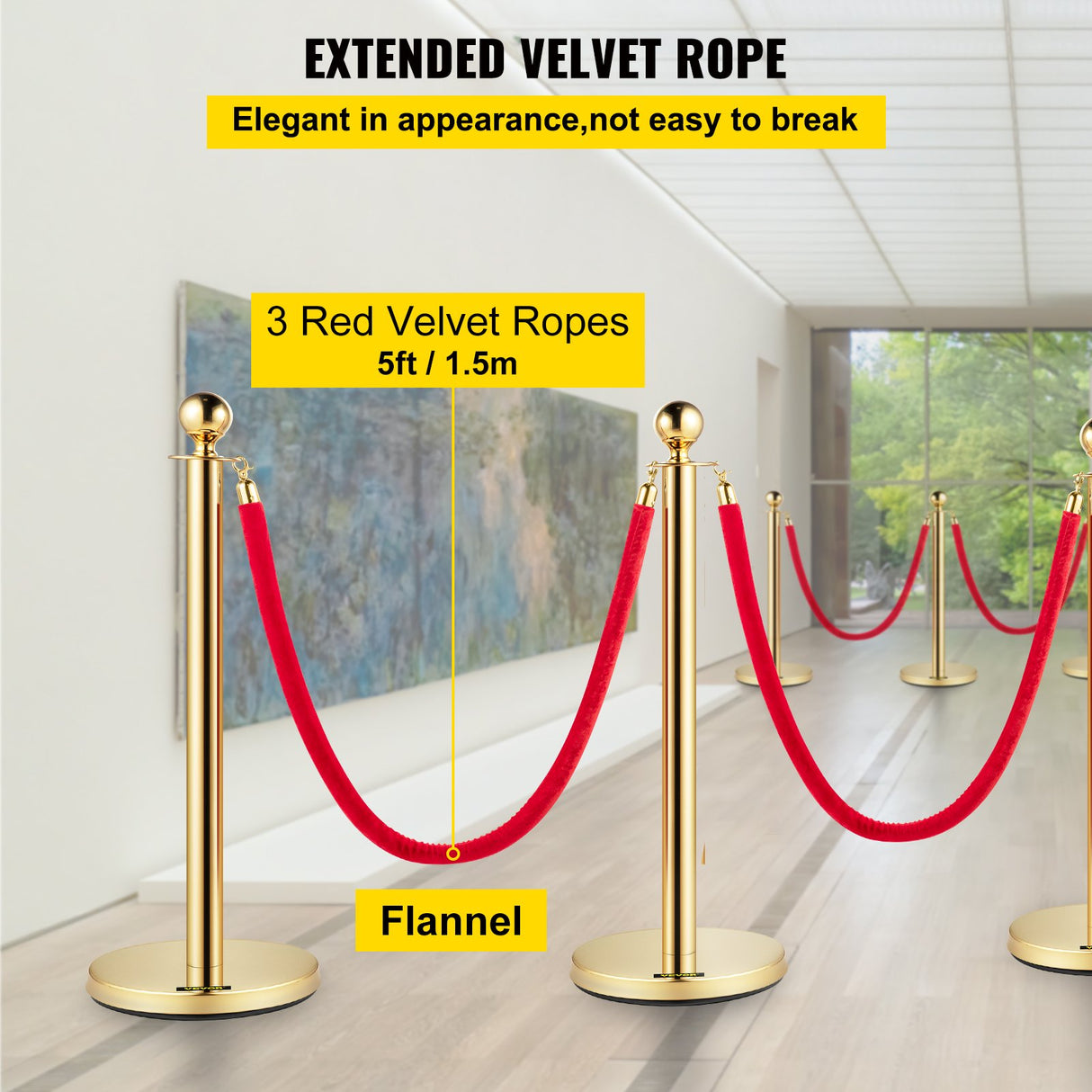 Gold stanchion post top with rope adapters