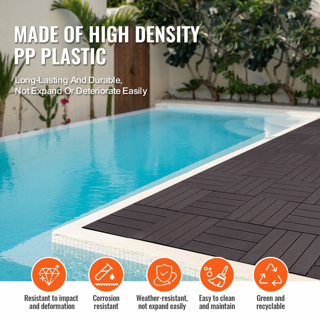 Palma Plastic Deck Tiles, 30 x 30cm, Dark Brown, 36pcs