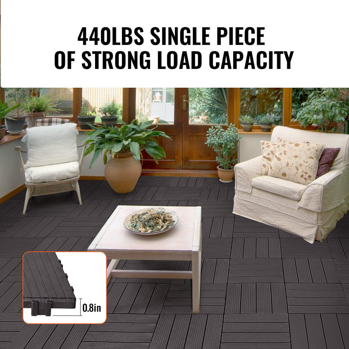 Hulftegg Interlocking Deck Tile, 30x30cm, Wood Look, Dark Brown, 54pcs