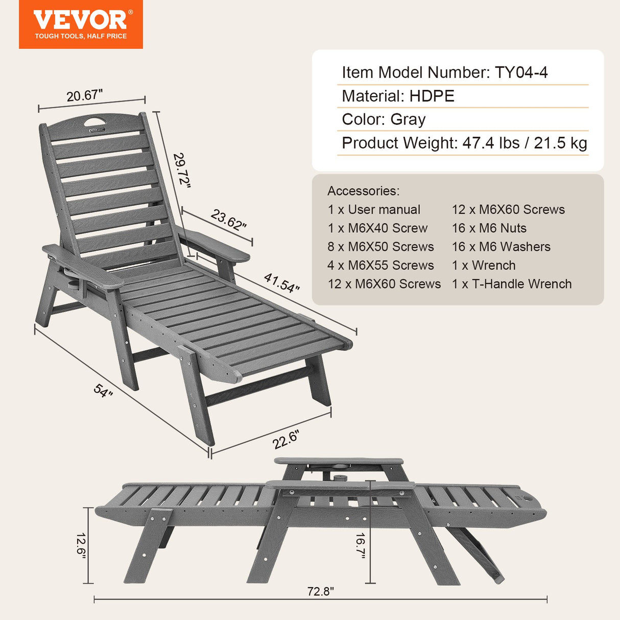 Batehaven Sun Lounger, Grey