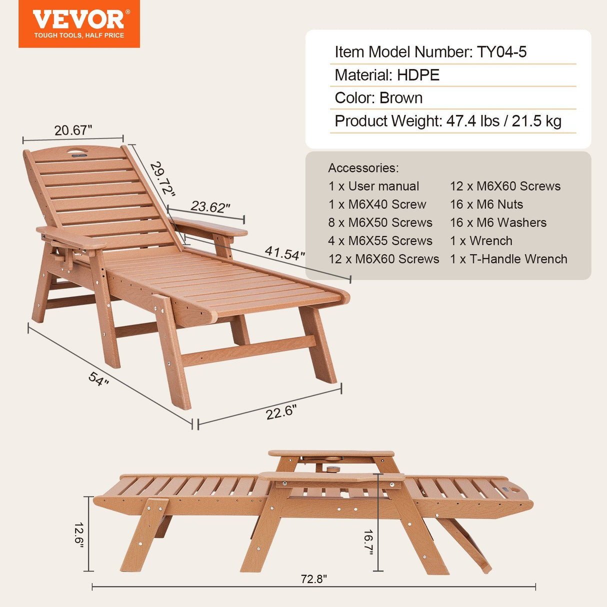 Yorkeys Sun Lounge, Brown HDPE