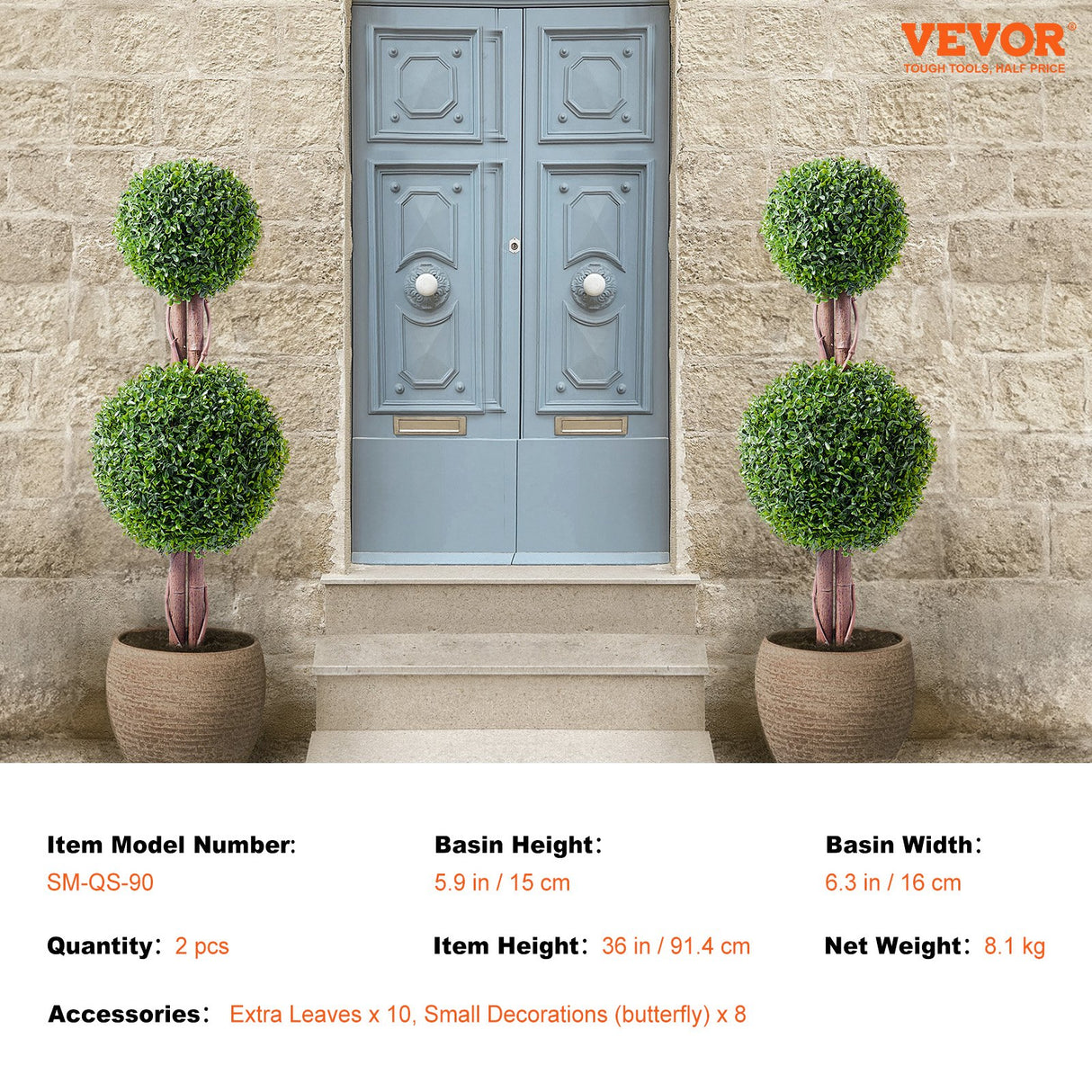 VEVOR artificial topiary trees in outdoor courtyard setting — Allure Home Collections