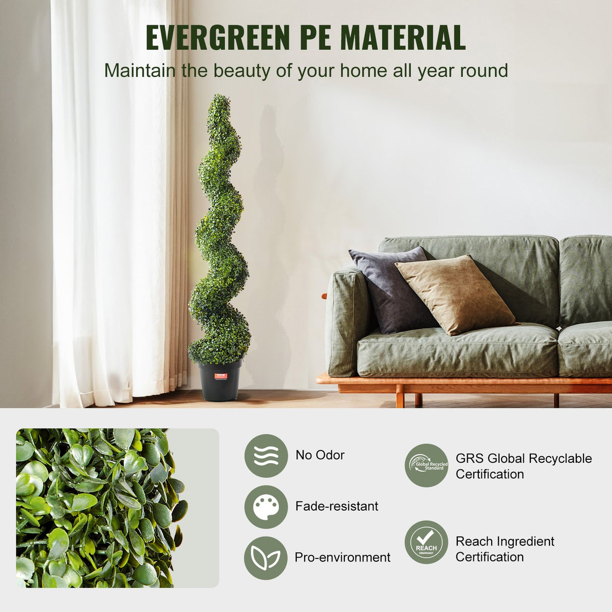 Artificial boxwood topiary tree foliage close-up showing UV-resistant leaf detail — Allure Home Collections