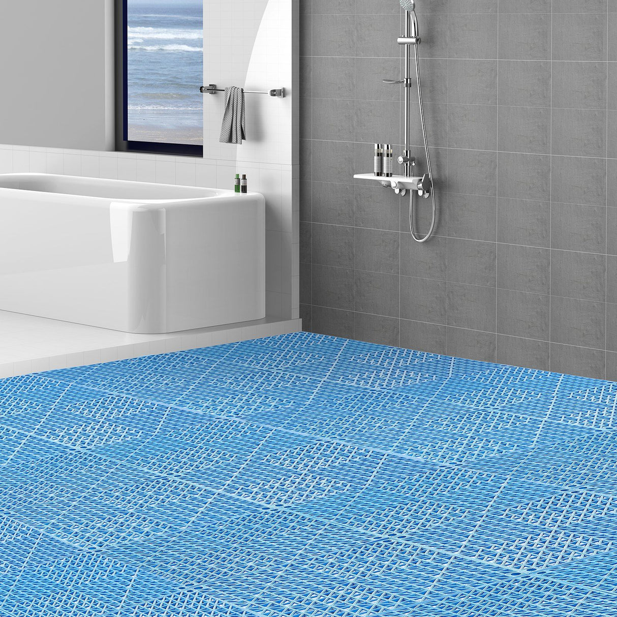 Oberalp Interlocking Drainage Floor Mat, 30x30cm, PVC, Blue, 50pcs