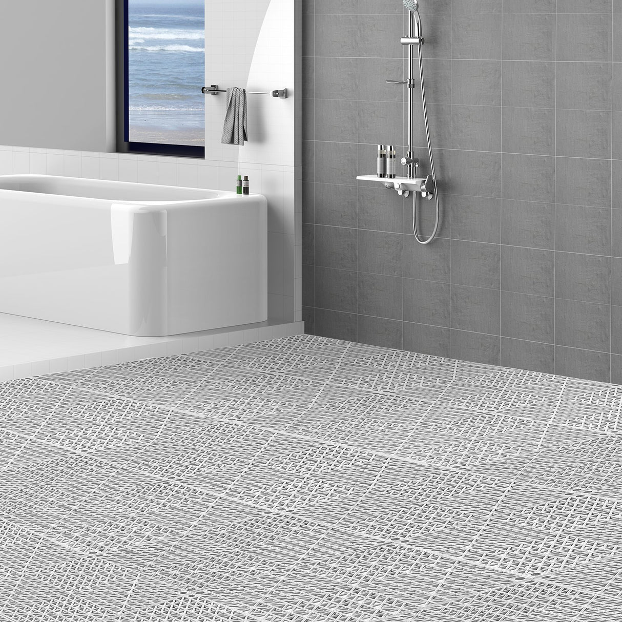 Gemmi Interlocking Drainage Floor Mat, 30x30cm, PVC, Grey, 50pcs