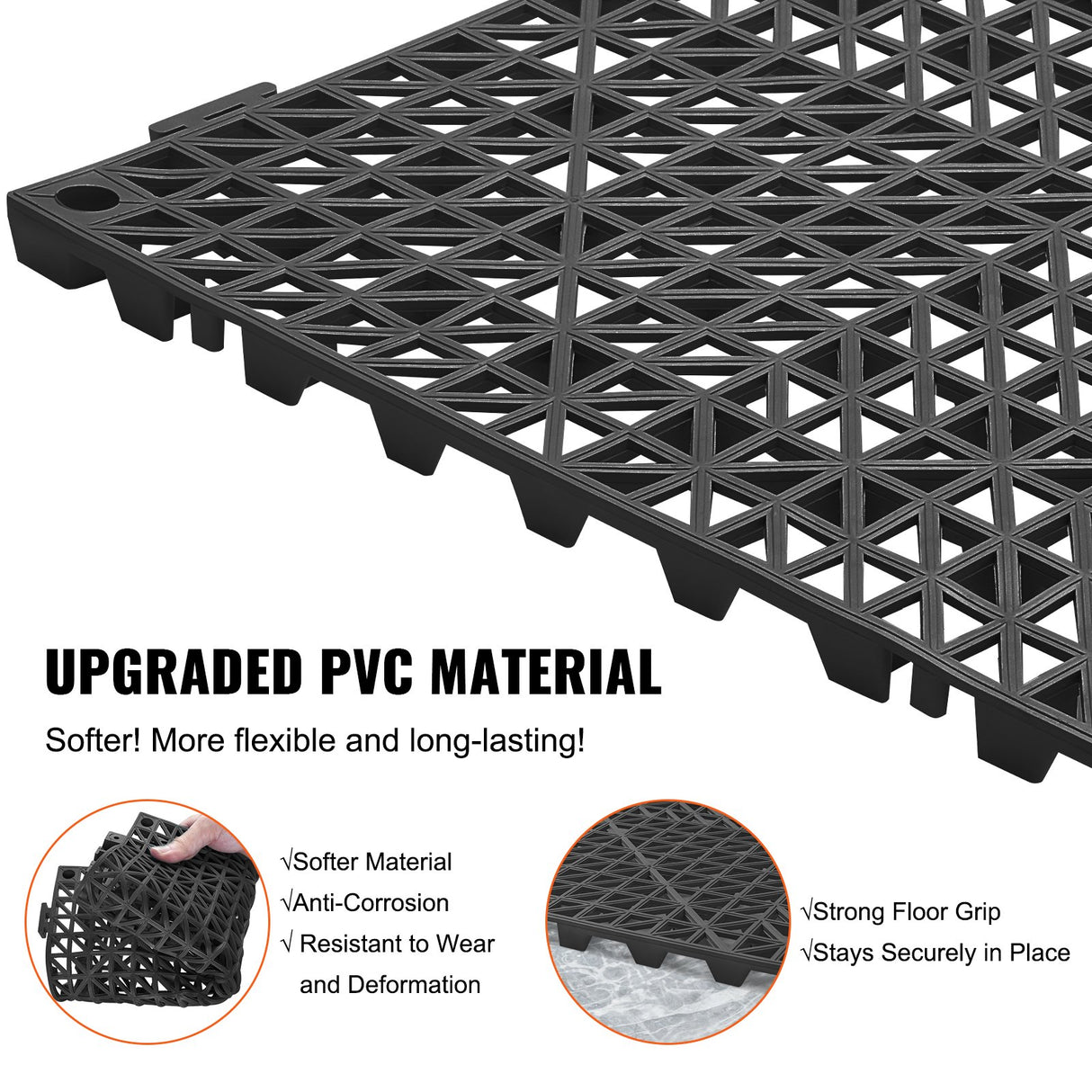 Nufenen Interlocking Drainage Floor Mat, 30x30cm, PVC, Black, 55pcs