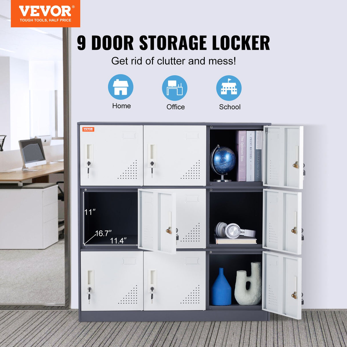 9-Door Metal Storage Locker Cabinet in Grey - image 2