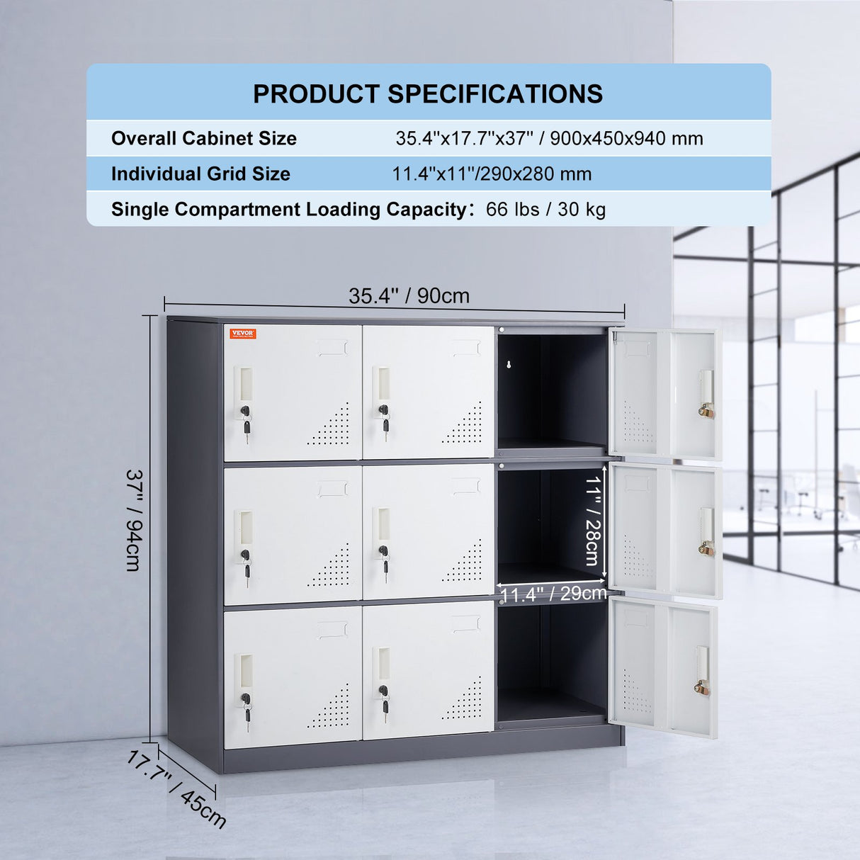 9-Door Metal Storage Locker Cabinet in Grey - image 7