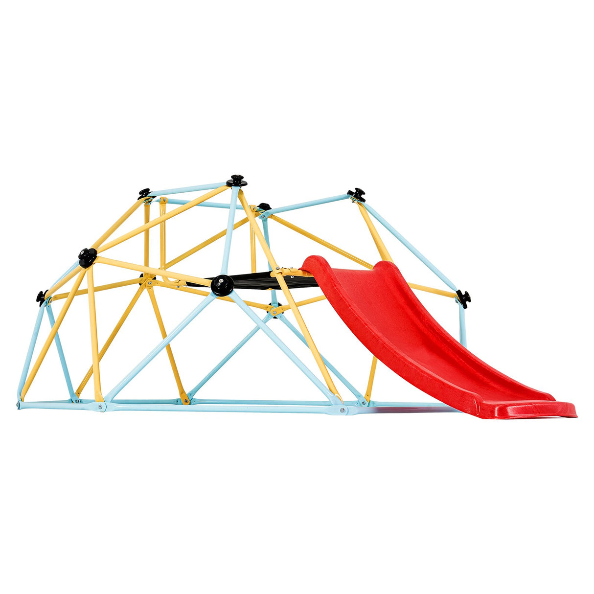 8FT geometric climbing dome with slide in a backyard