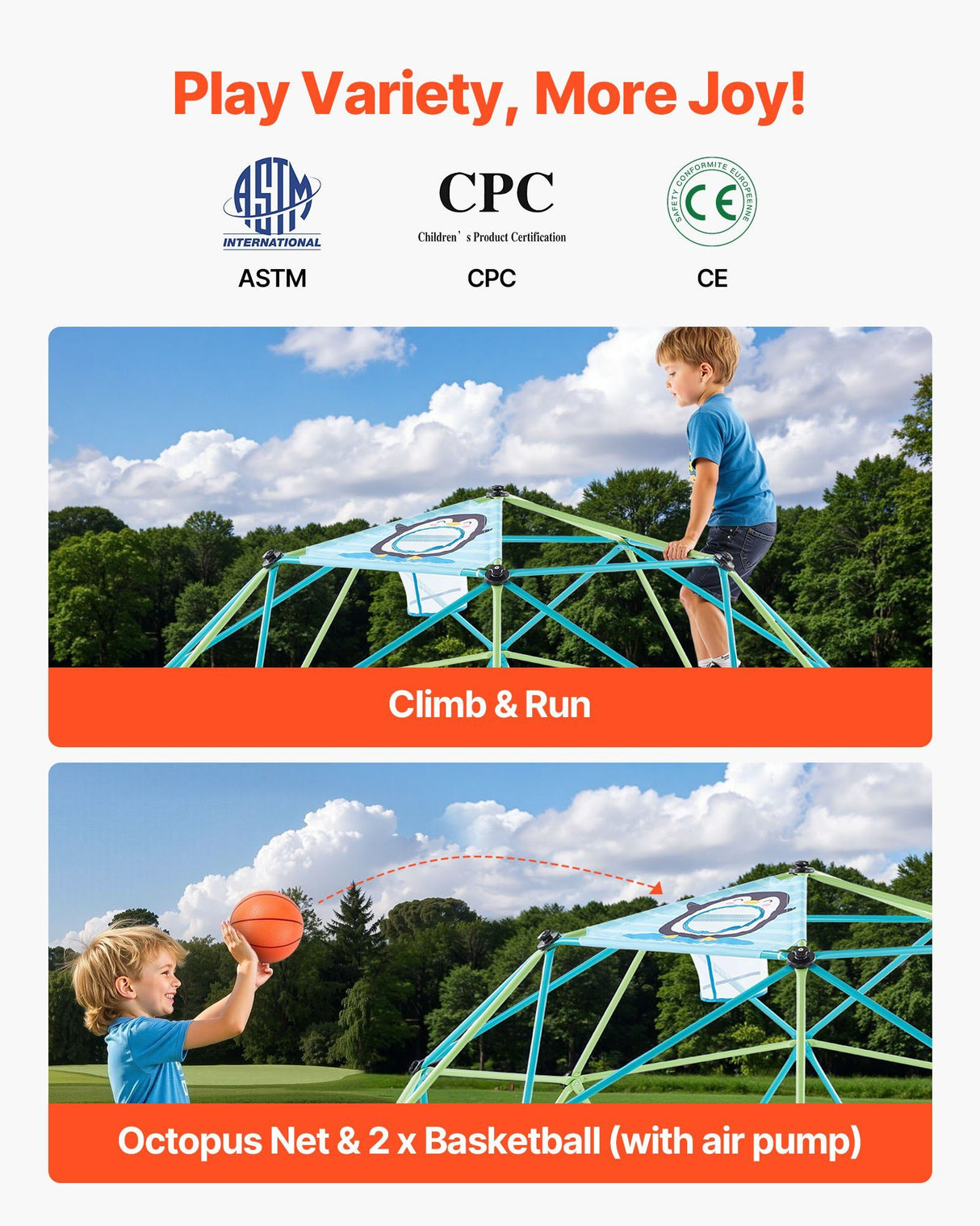 Geometric dome climber with basketball set 305cm view 3