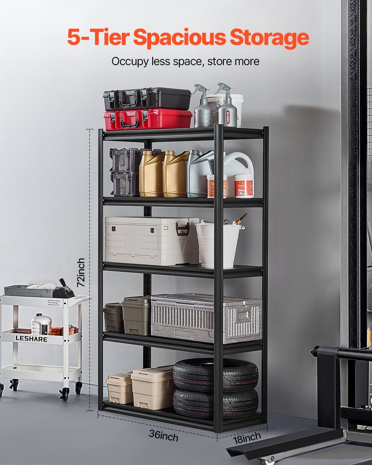 5 Tier Garage Storage Shelving Unit 2000lb Metal Rack Black