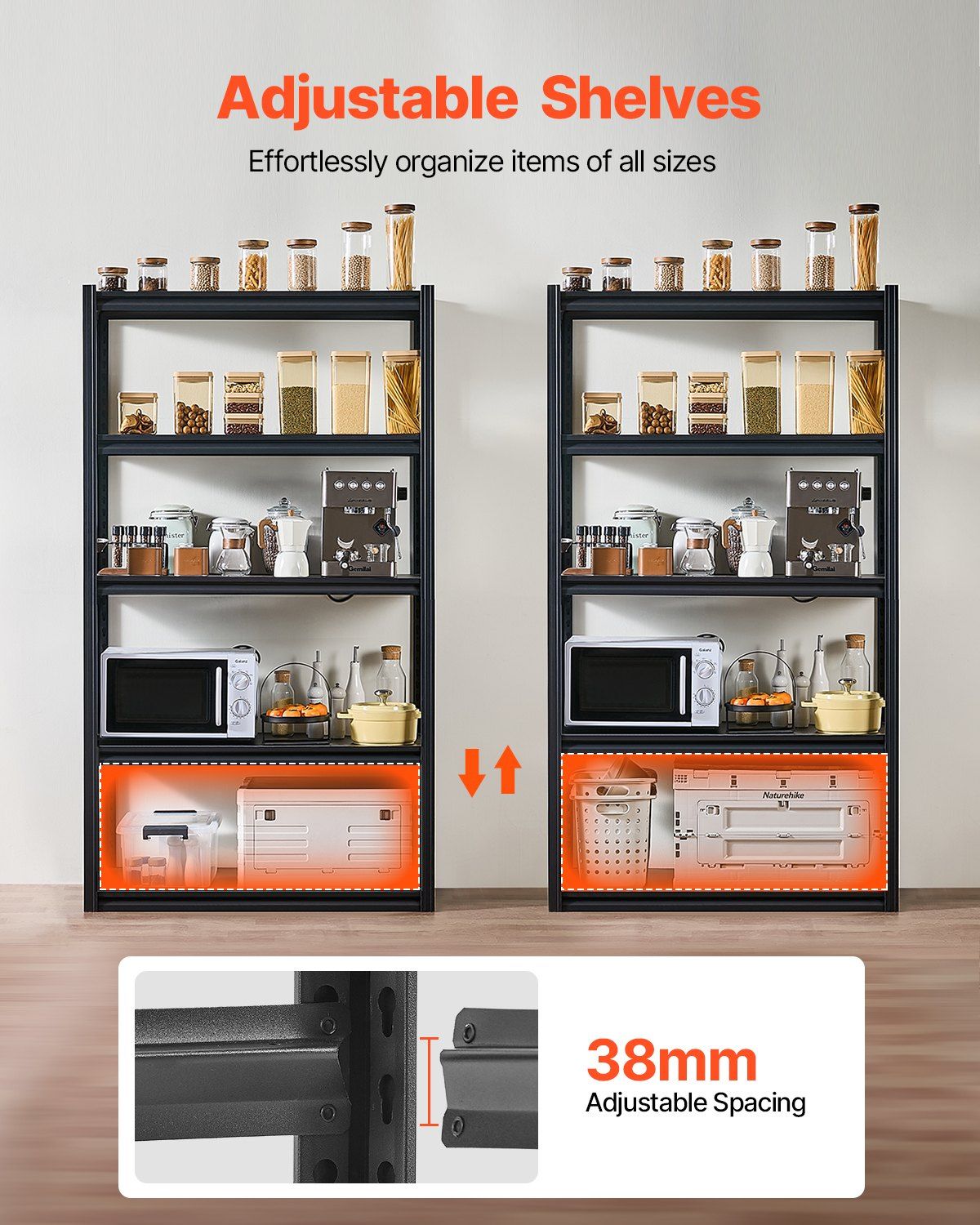 5 Tier Garage Storage Shelving Unit 2000lb Metal Rack Black