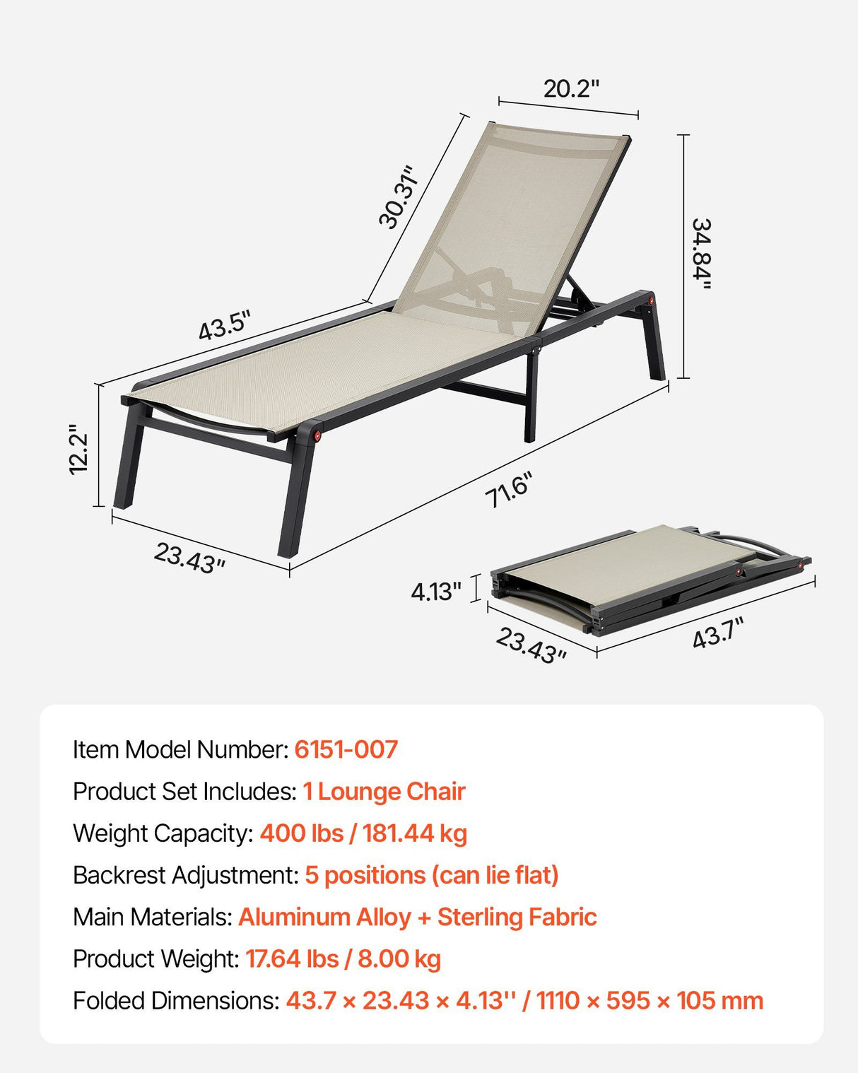 Kewarra Sun Lounge, Foldable Aluminium