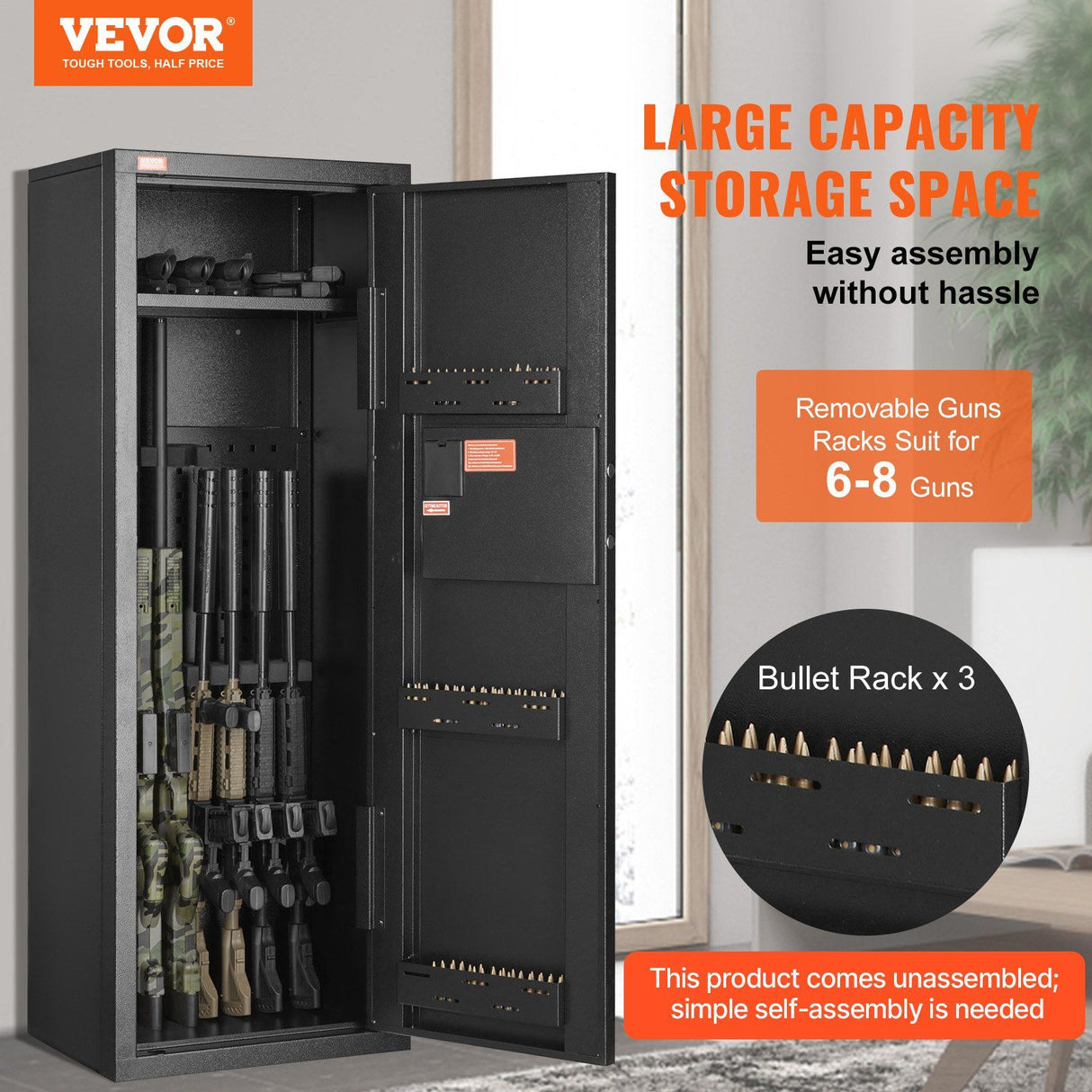 Lazise Gun Safe, 6 to 8 Rifle Cabinet, Digital and Key Lock