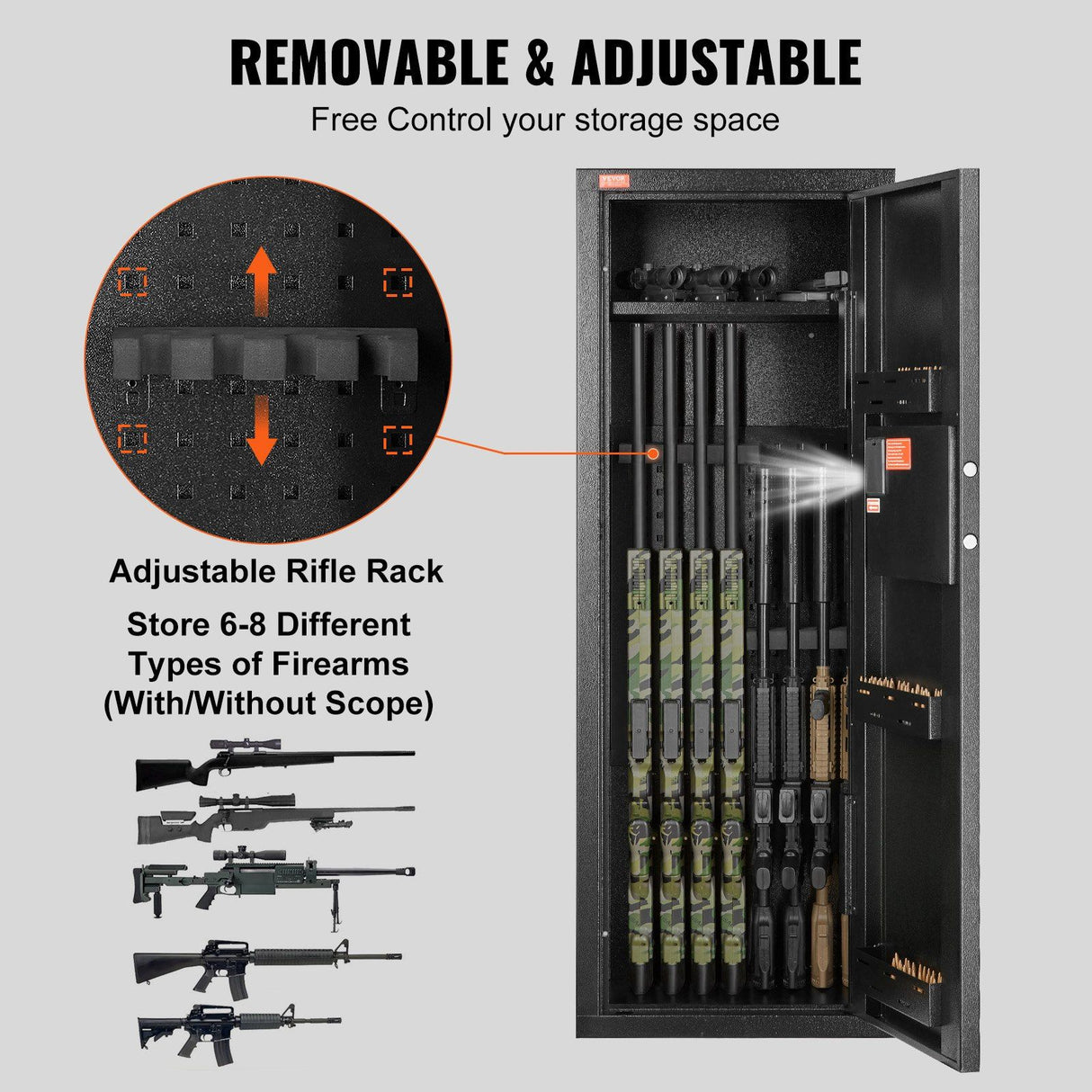 Lazise Gun Safe, 6 to 8 Rifle Cabinet, Digital and Key Lock