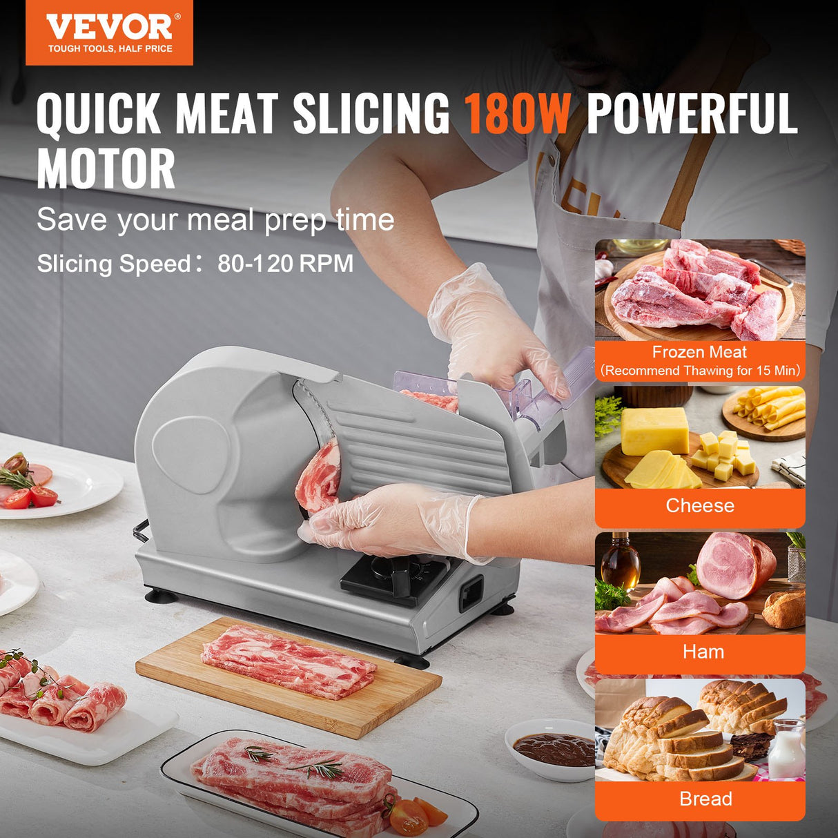 Side view of the home deli slicer showing carriage and blade guard