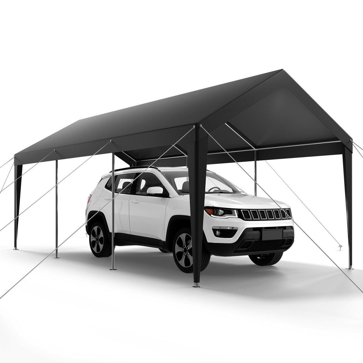 Carport used as covered storage for outdoor equipment