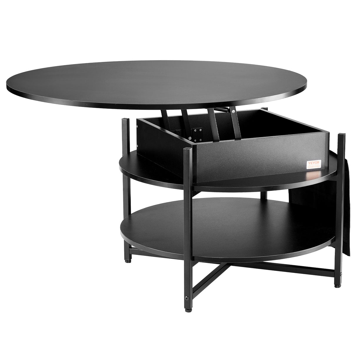 Black round lift top coffee table with hidden storage