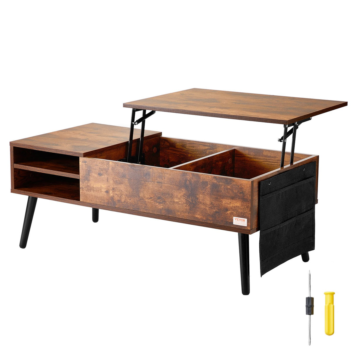Brown rectangular lift top coffee table with hidden storage