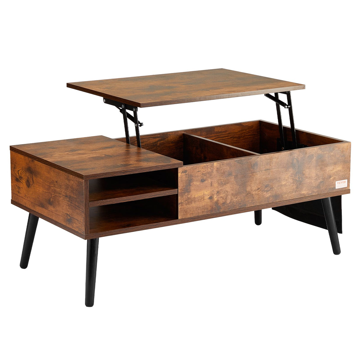 Brown rectangular lift top coffee table with hidden storage