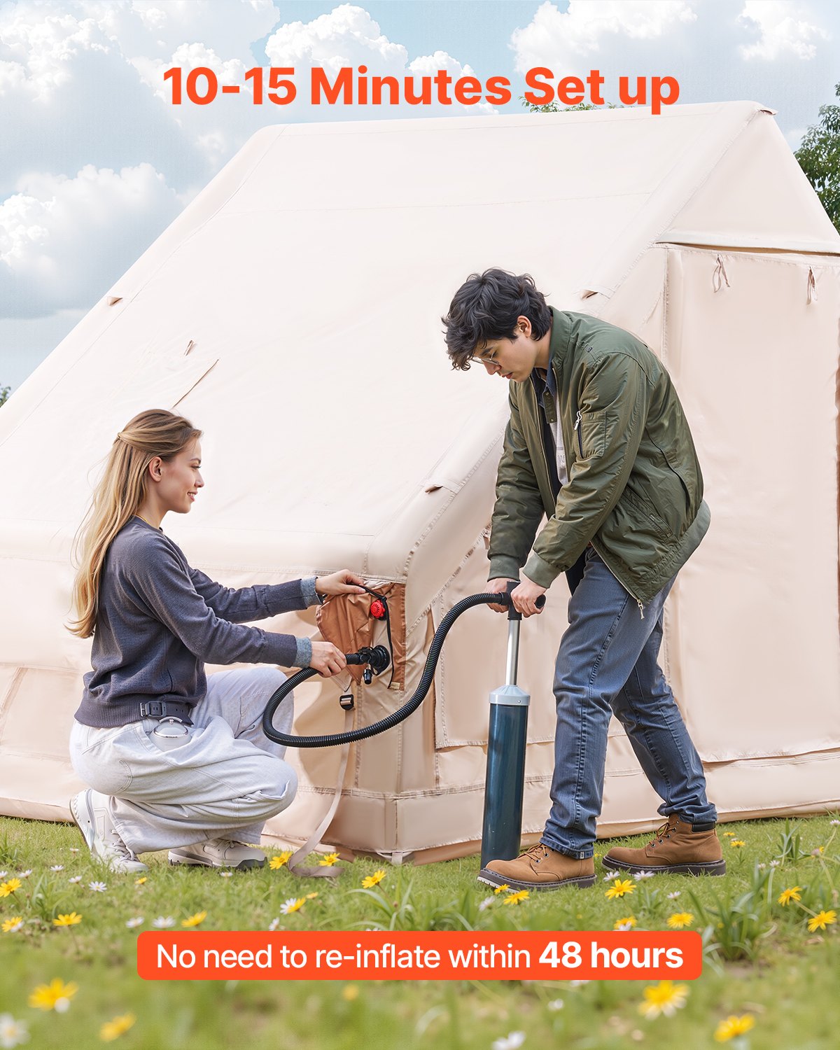 Inflatable Glamping Tent, 3-5 Person, 4-Season, with Canopy and Stove Jack