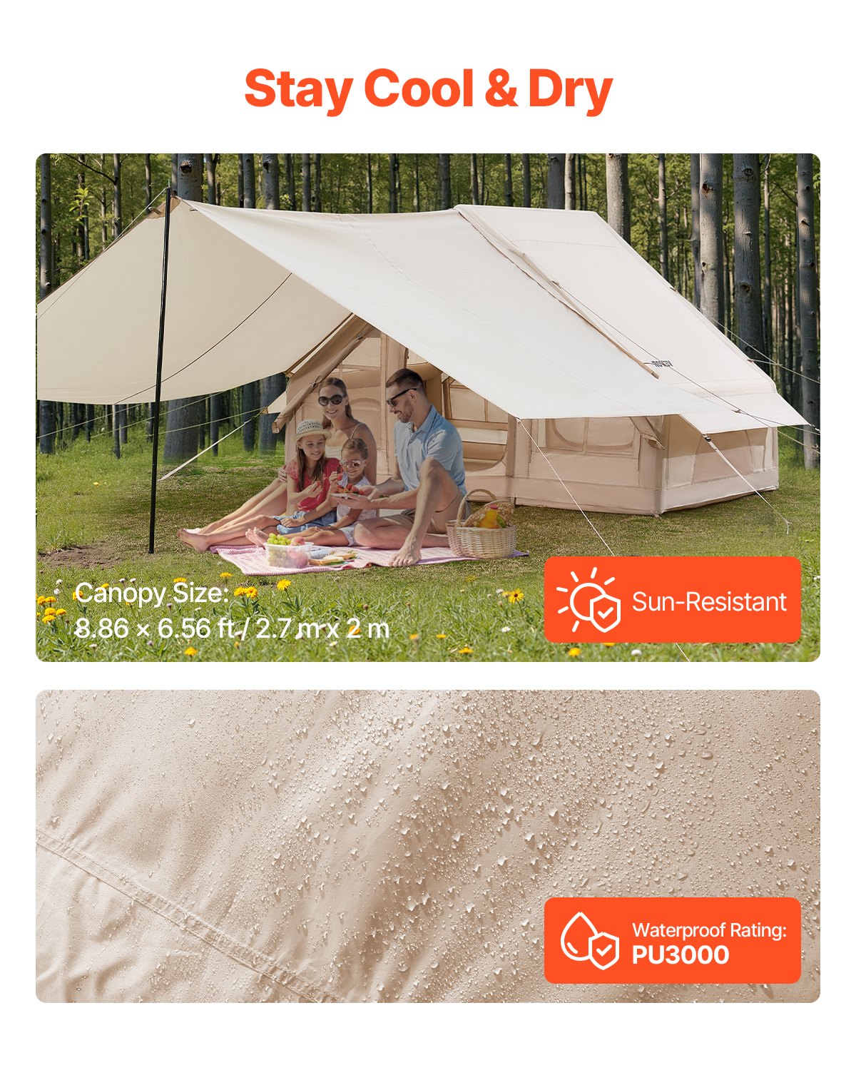 Inflatable Glamping Tent, 3-5 Person, 4-Season, with Canopy and Stove Jack