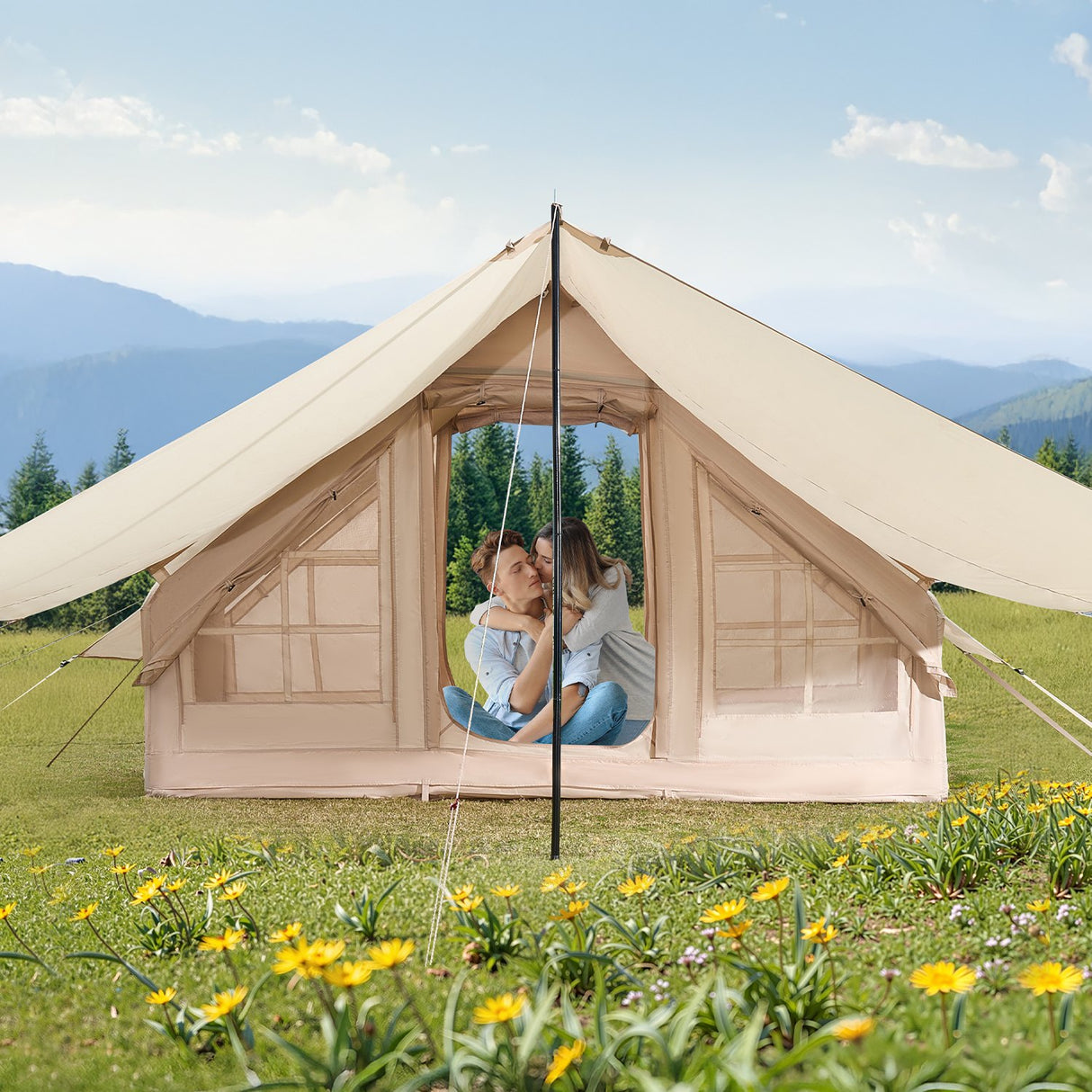 Inflatable Glamping Tent, 3-5 Person, 4-Season, with Canopy and Stove Jack