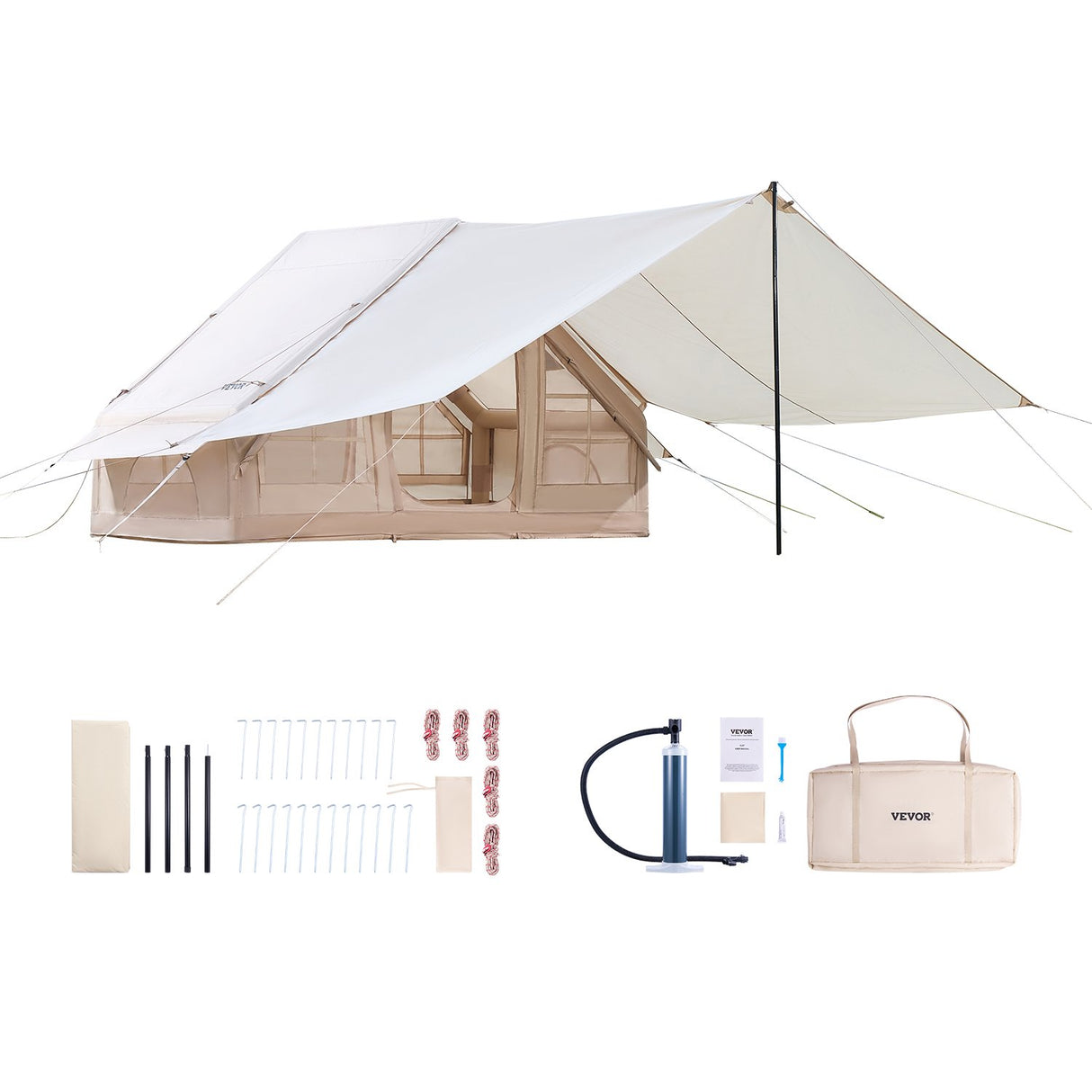 Inflatable Glamping Tent, 3-5 Person, 4-Season, with Canopy and Stove Jack