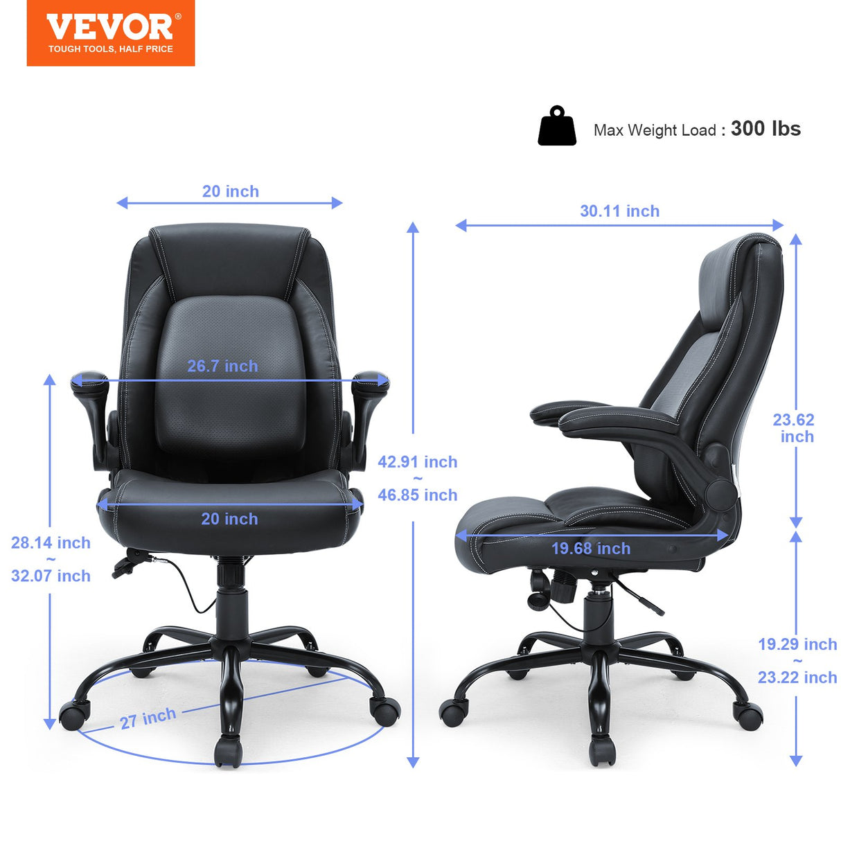 Nedlands grey PU leather executive office chair with flip up arms in a home office