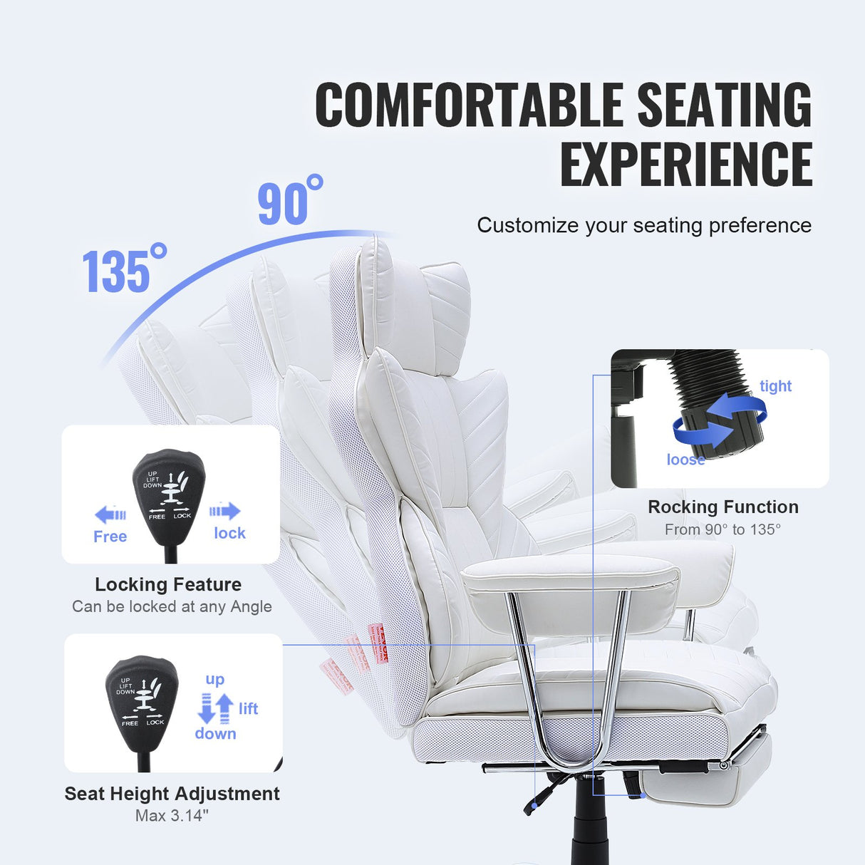 Quinns Rocks white big and tall executive office chair with footrest, view 6