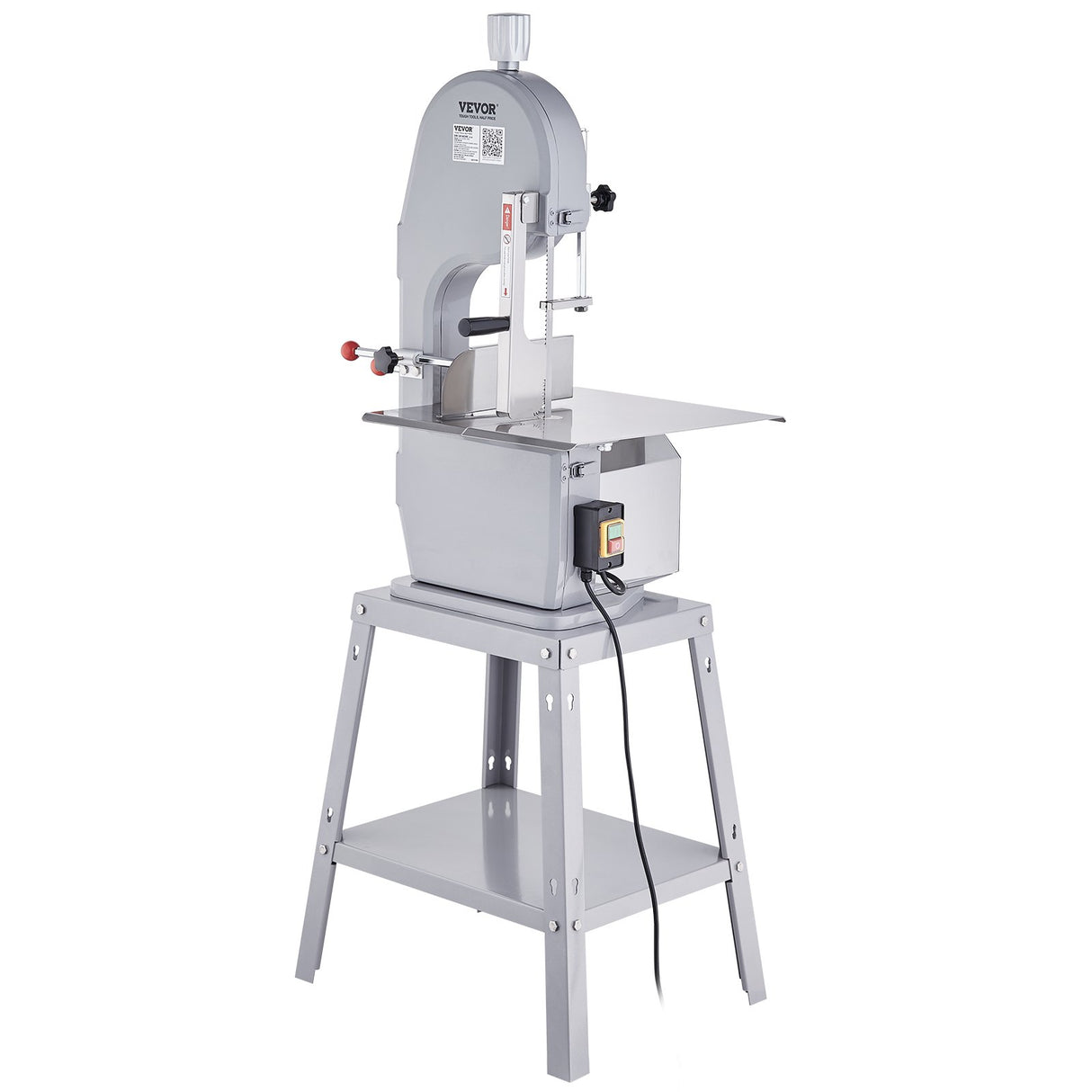 Stainless steel commercial electric meat bandsaw, front view
