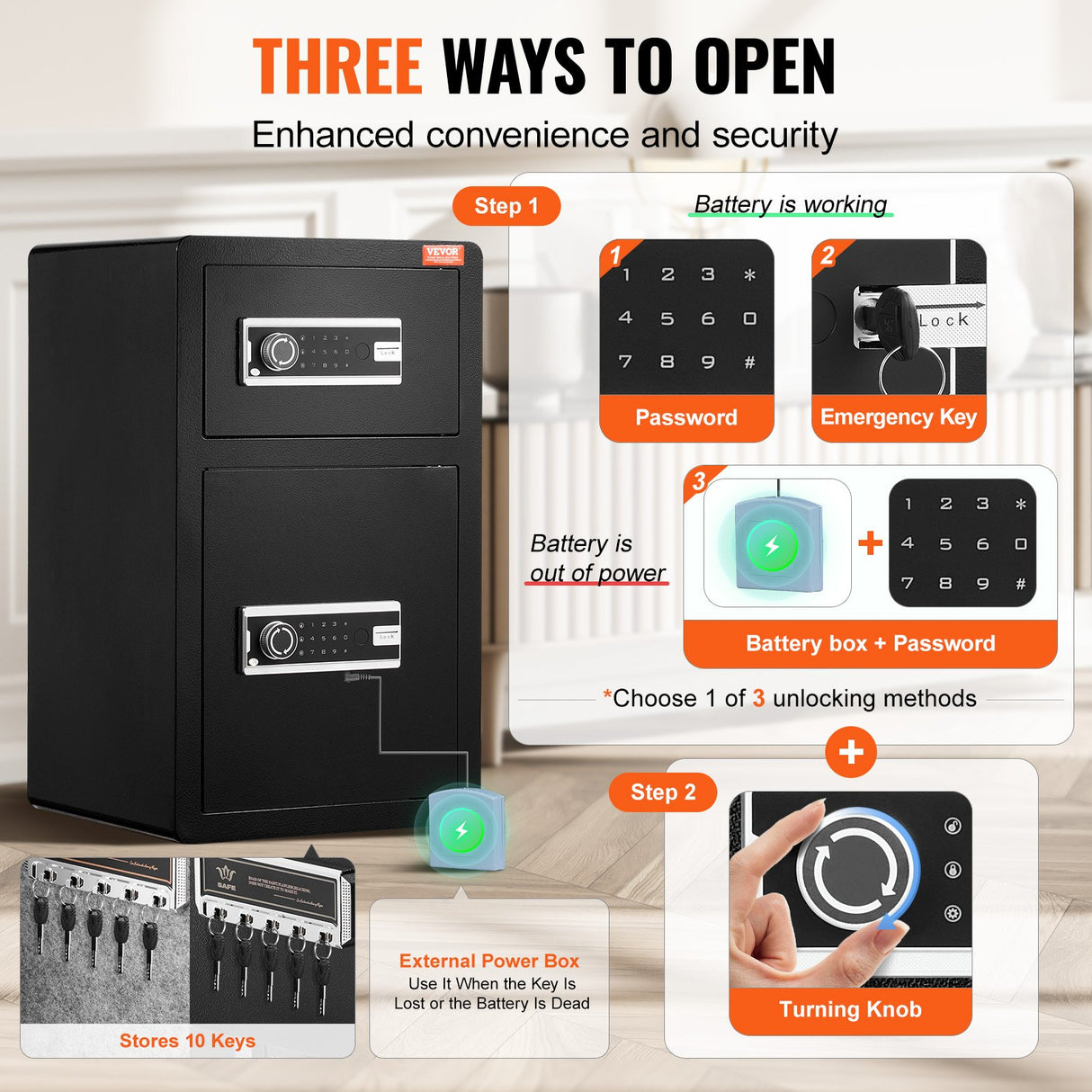 Orta Safe Box, 4.5 cu.ft, Double Door, Key and Digital Lock