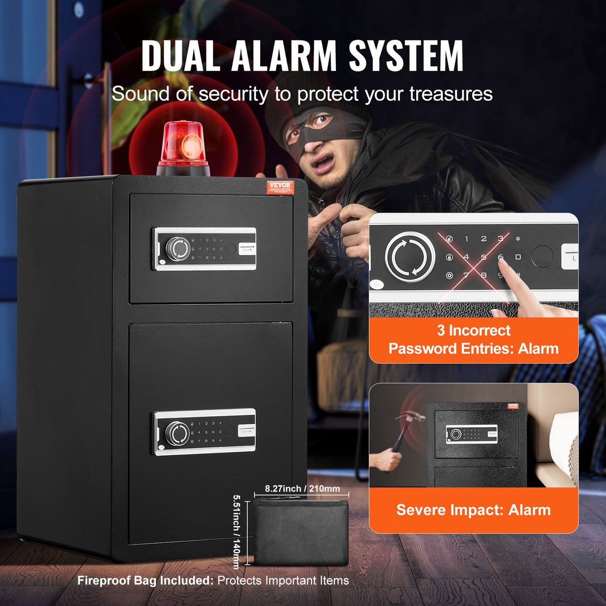 Orta Safe Box, 4.5 cu.ft, Double Door, Key and Digital Lock