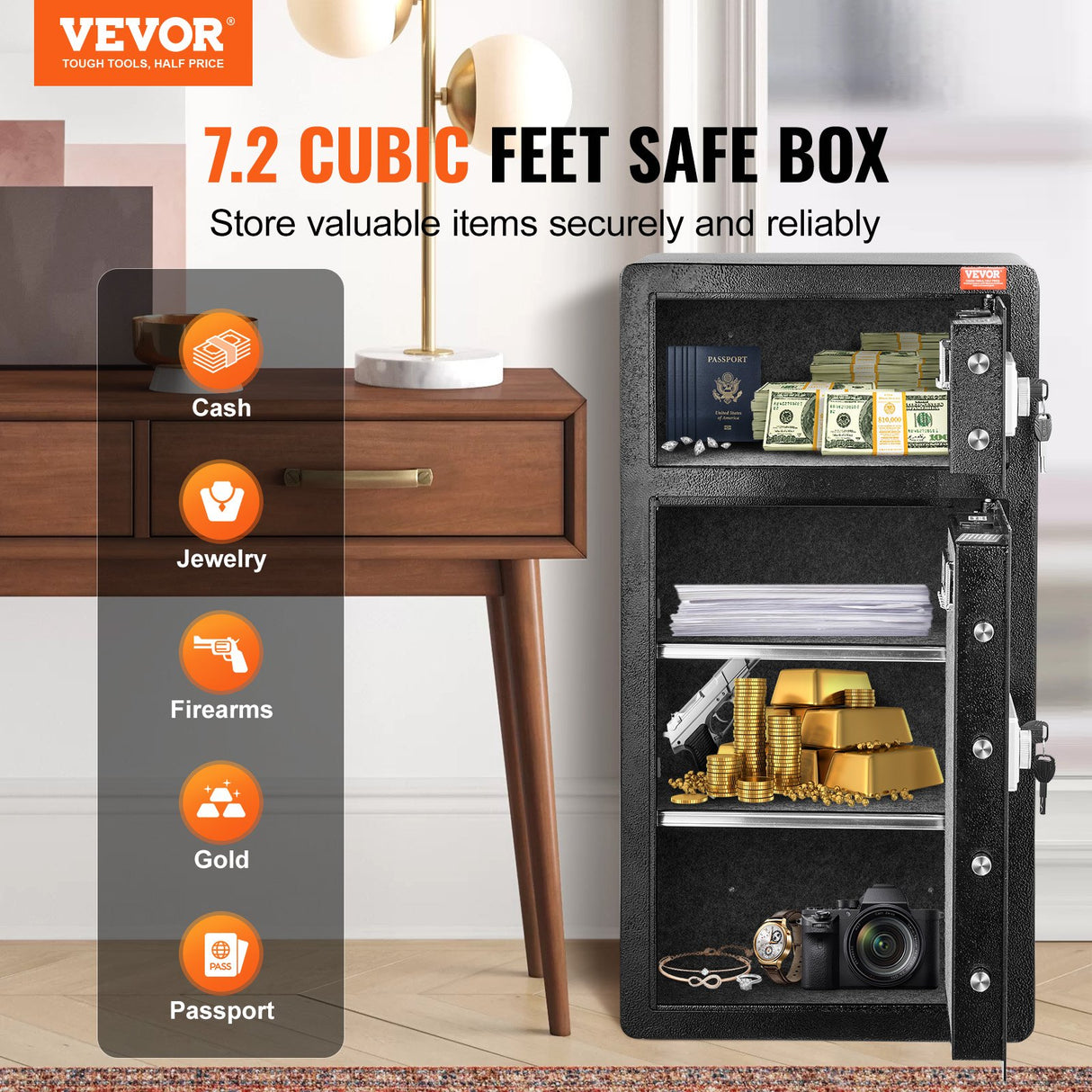 Iseo Safe Box, 7.2 cu.ft, Double Door, Key and Digital Lock
