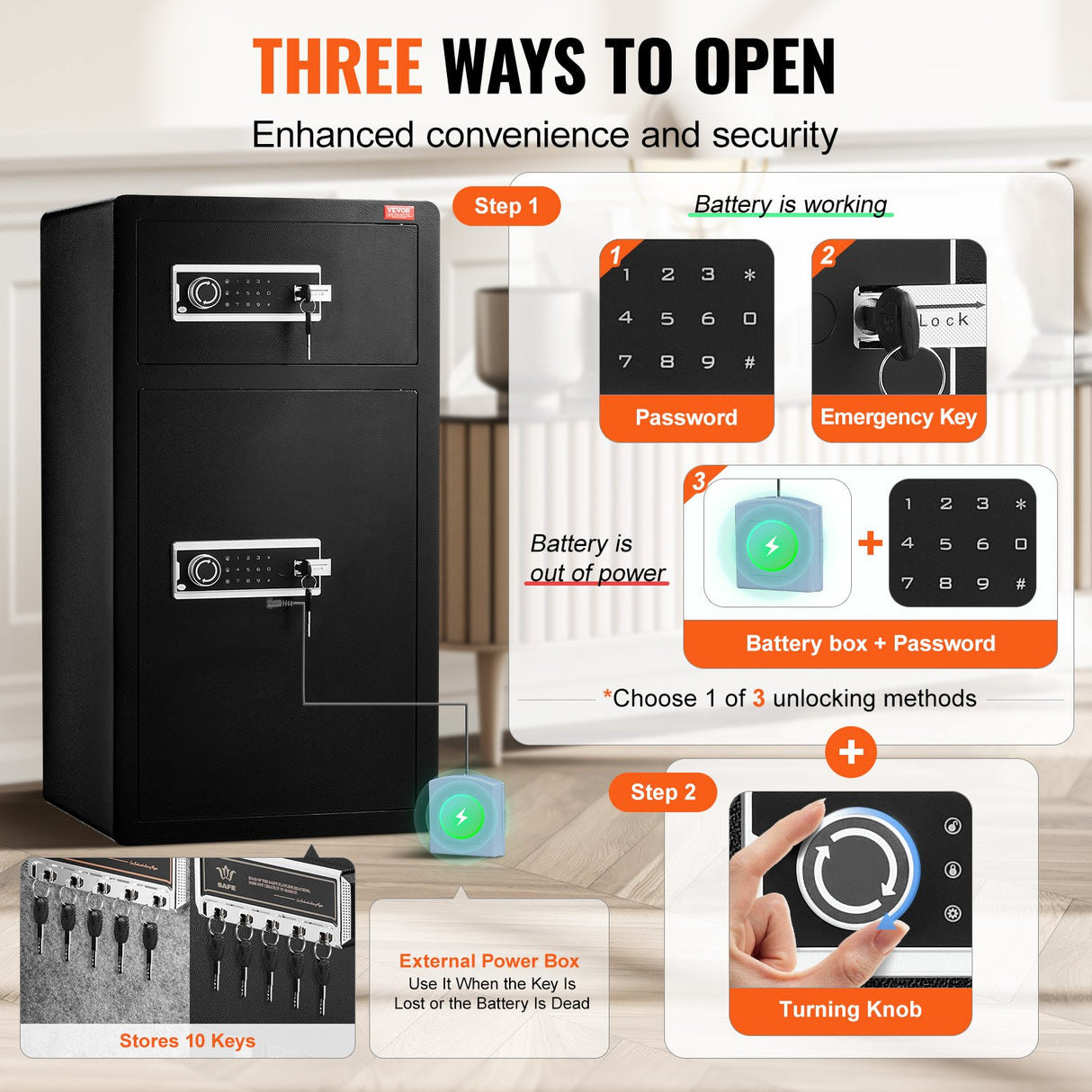 Iseo Safe Box, 7.2 cu.ft, Double Door, Key and Digital Lock