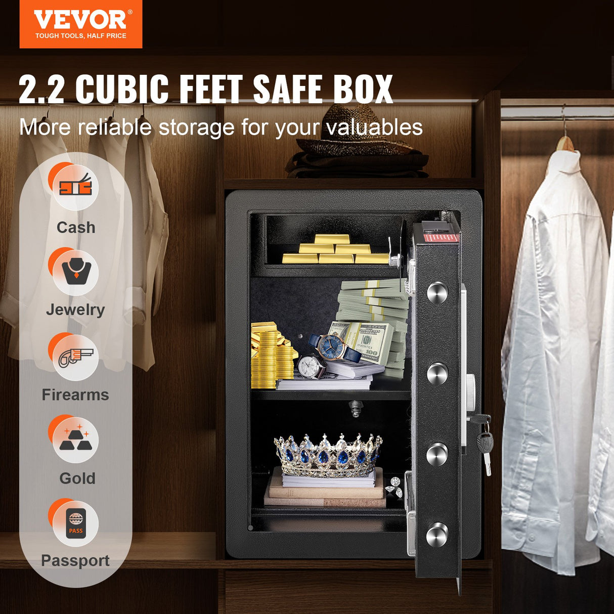 Riva Home Safe, 2.2 cu.ft, Steel, Digital Lock