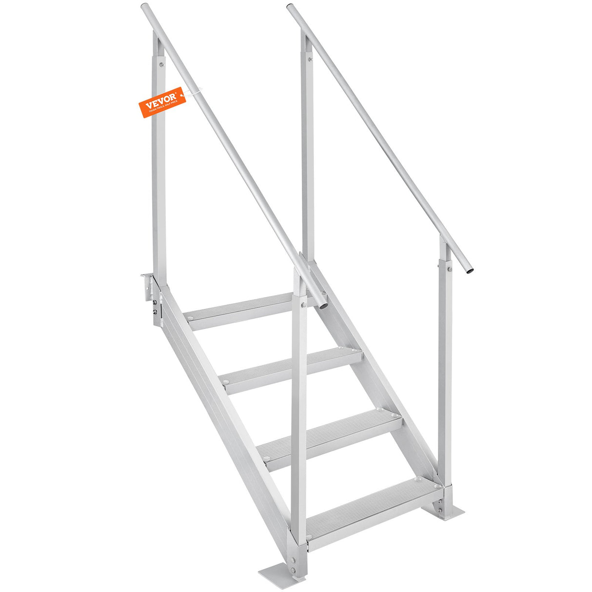 Four step adjustable aluminium pool ladder with dual handrails and non slip pedals