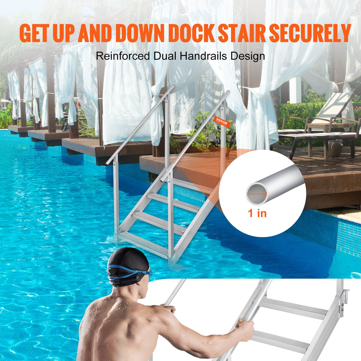 Ericeira Pool Ladder, 4 Step Adjustable Aluminium
