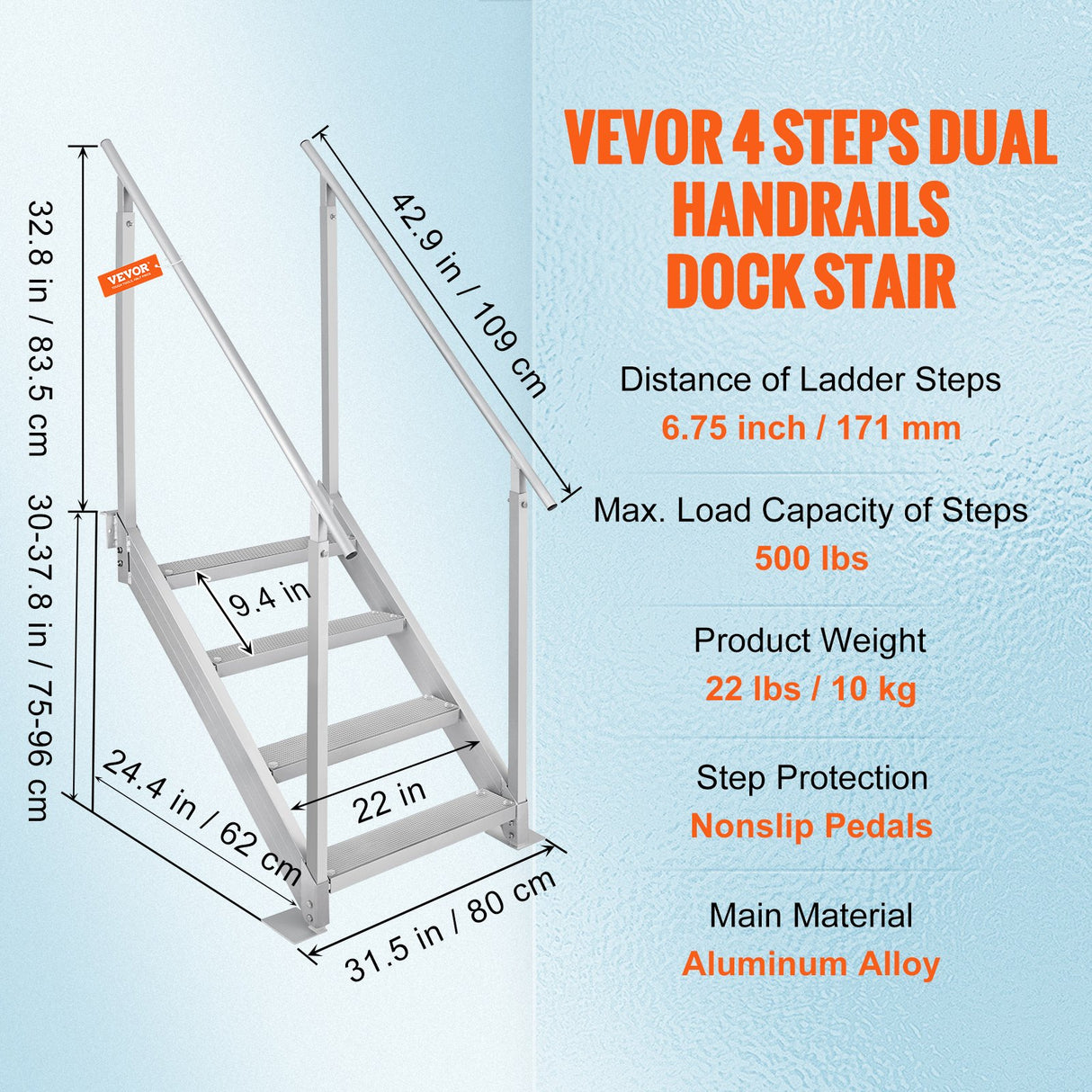 Ericeira Pool Ladder, 4 Step Adjustable Aluminium