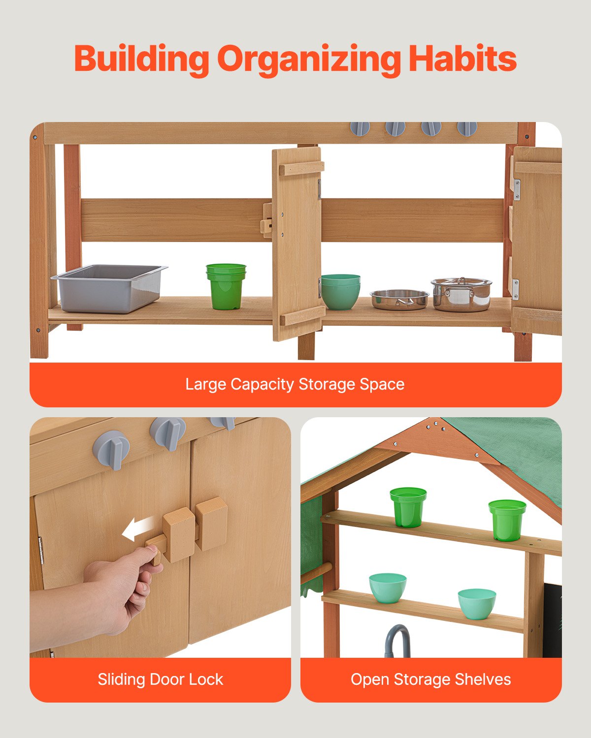 Wooden mud kitchen removable sink detail
