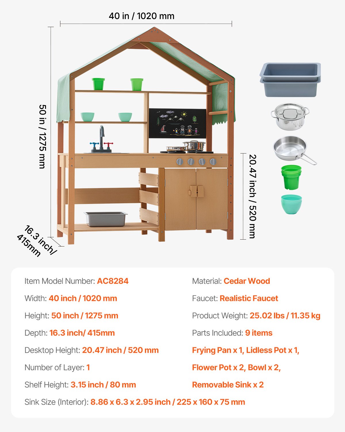 Wooden mud kitchen canopy detail