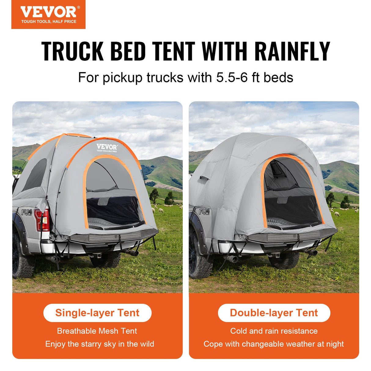 SUV Camping Tent, 10x10ft, Waterproof, 5-8 Person, with Awning