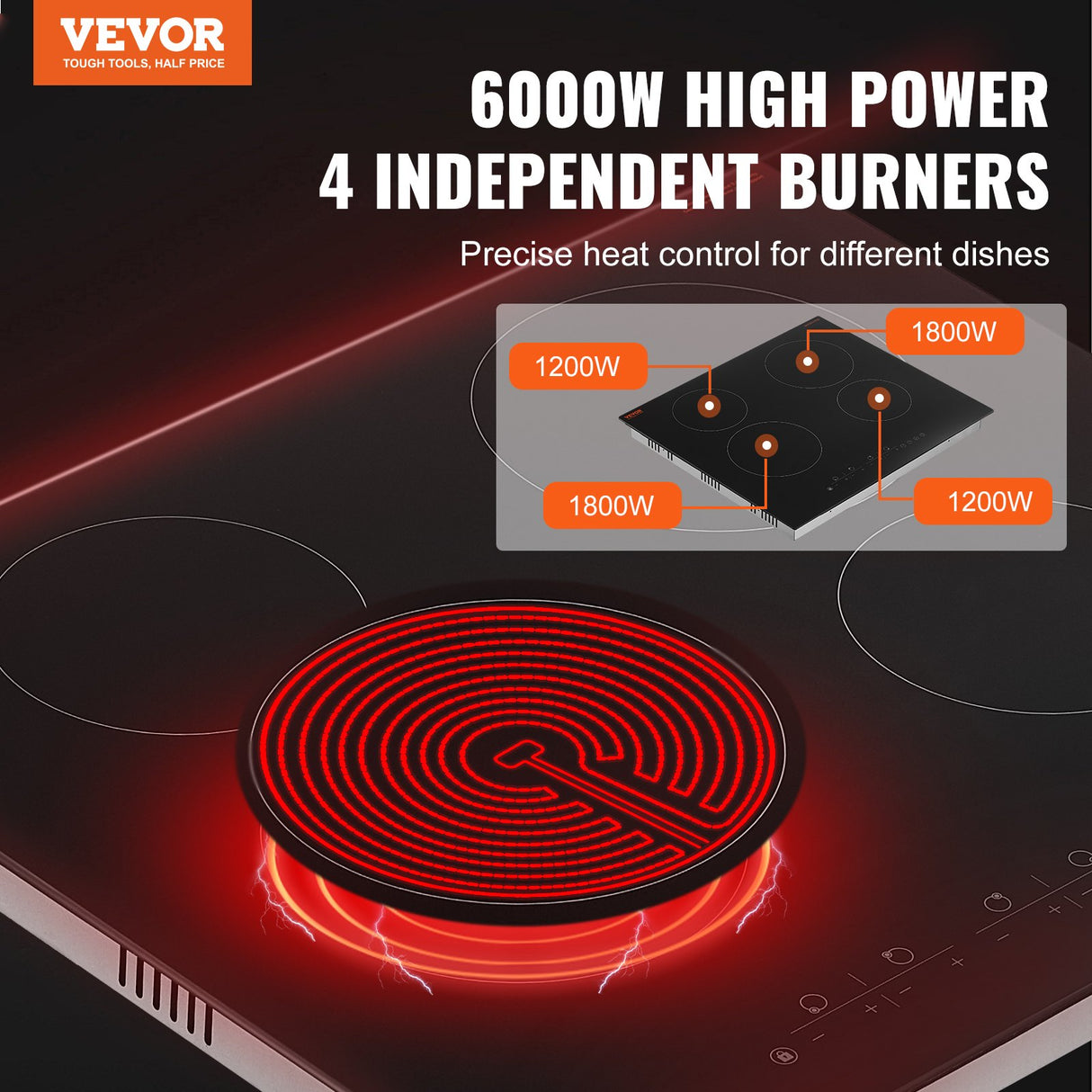 Slide touch control panel of the ceramic cooktop with nine power levels