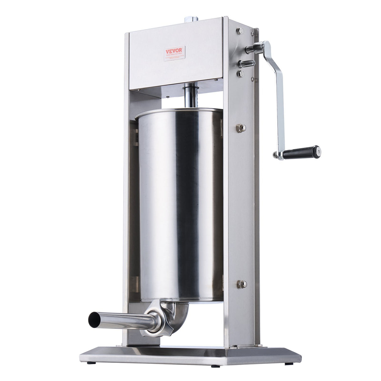 Manual sausage stuffer in use in a commercial kitchen setting
