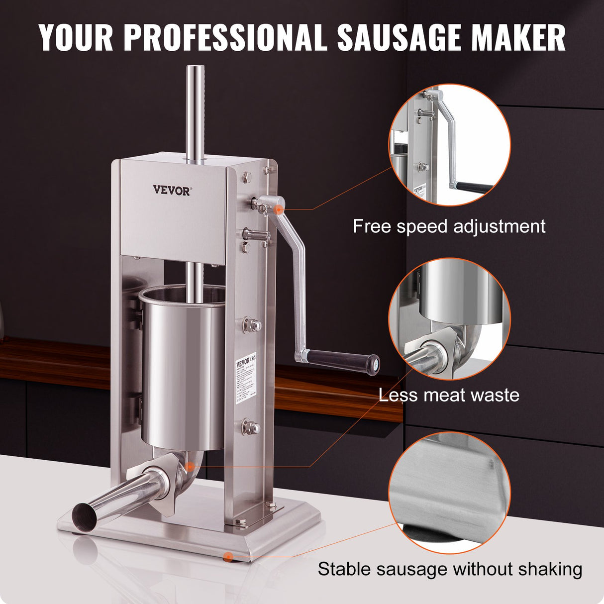 Two speed gearbox and crank handle on the sausage stuffer