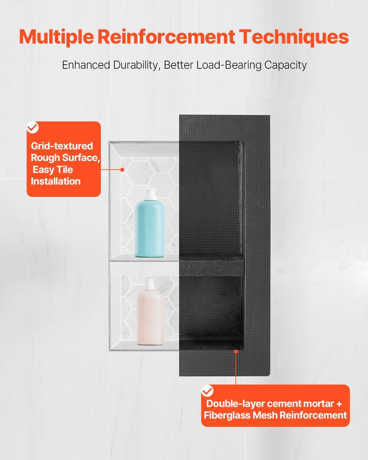 Recessed ready-to-tile double shelf shower niche, 40 x 50 cm