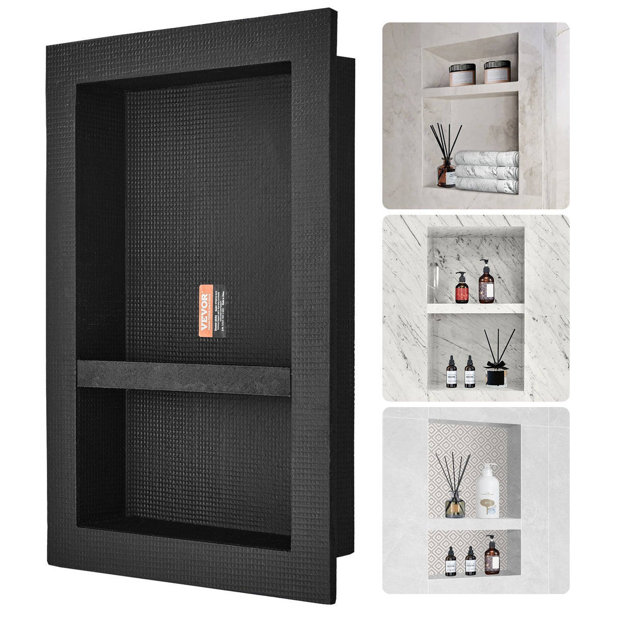 Recessed ready-to-tile double shelf shower niche, black, 40 x 60 cm