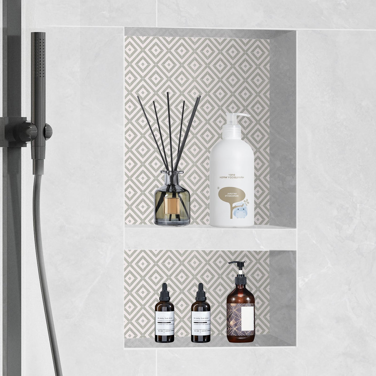 Recessed ready-to-tile double shelf shower niche, black, 40 x 60 cm