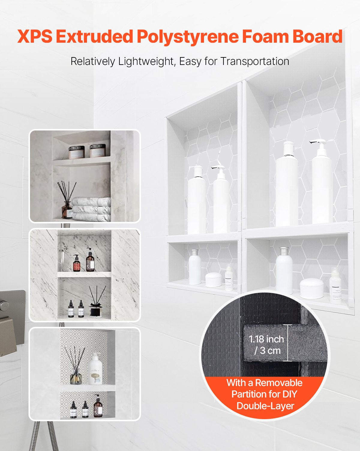 Recessed ready-to-tile double shelf shower niche, 40 x 81 cm, set of two